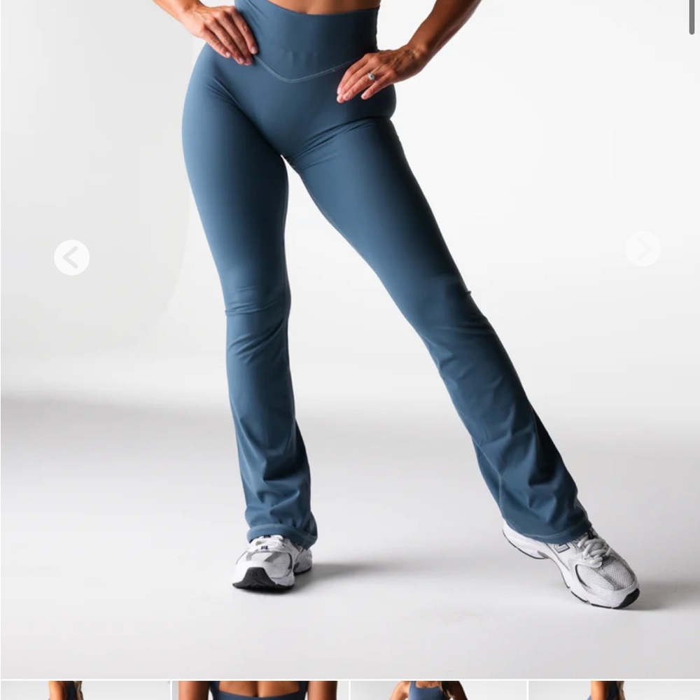 Slate Blue Boot Cut Flare Pants with High-Rise Waistband